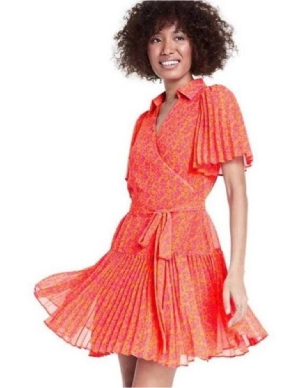 NWT Target x Alexis Floral Wrap Tie-Waist Pleated Orange Short Dress